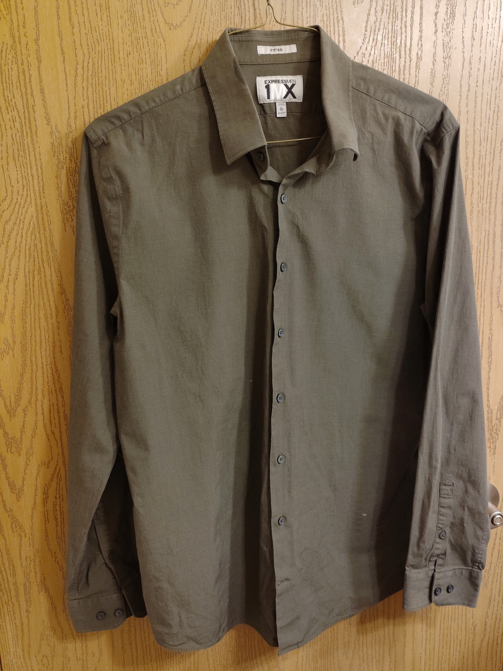 Express Men’s Olive Green Long Sleeve Button-Down Shirt